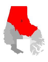 Map of Baltimore County with District 3 highlighted in red