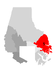 Map of Baltimore County with district 5 highlighted in red