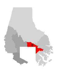 Map of Baltimore County with district six highlighted in red